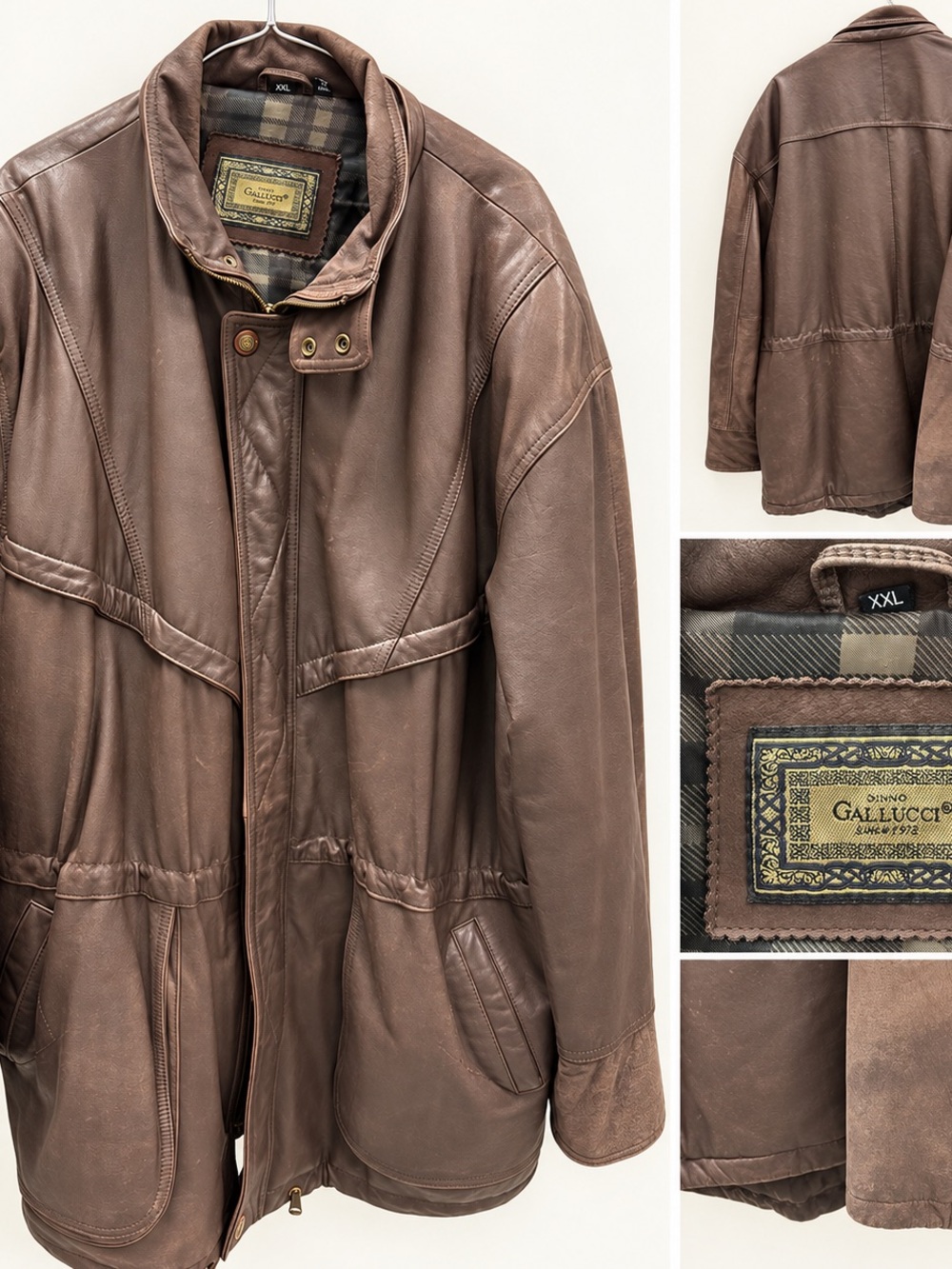 Gallucci Men's Brown Leather Trench Coat